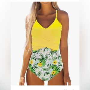 NWT V Neck Push Up One Piece Swimsuit Floral Print Bathing Plunging Swimwear